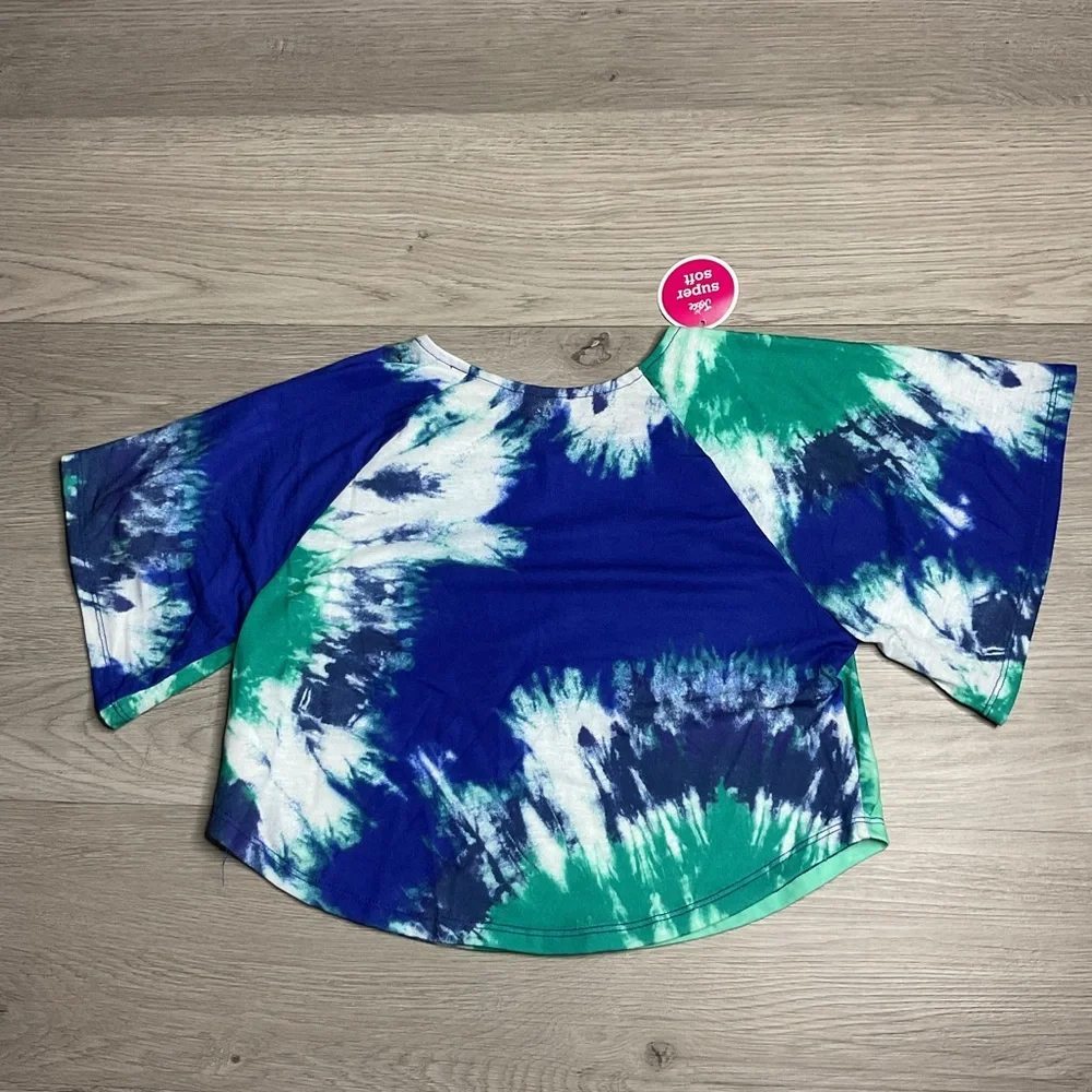 JUSTICE SIZE  5 CROP  SEQUIN T-SHIRT TOP‎ Blue Green Tie Dye NWT